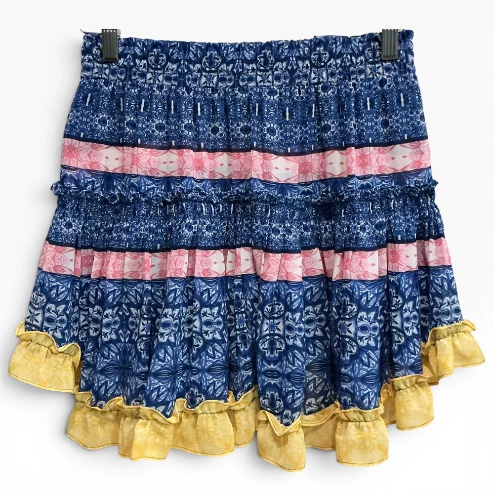 MISA‎ Los Angeles Marion Skirt Flirty Floral Tile Ruffle Mini Small $295